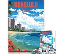 Puzzles pour Adultes Honolulu Hawaii 1000 pièces Puzzle pour Adultes Adolescents, Cadeau d'anniversaire, Cadeaux, Art Mural pour et jusqu'à 14 Ans 26x38cm