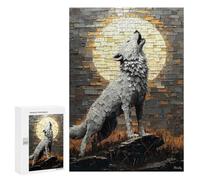 Puzzles pour Adultes Howling Wolf Under Moonlight - Bold Impasto Artwork Puzzles pour Adultes - Jeux De Détente pour Toute La Famille - Idéal comme Cadeau 300 PCS