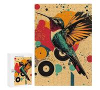 Puzzles pour Adultes Hummingbird with Abstract Background Hummingbird Vibrant Poster Puzzles pour Adultes - Décoration Murale - Cadeaux Souvenirs pour Vos Proches 300 PCS