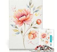 Puzzles pour Adultes Illustration Florale de pivoines à l'aquarelle 1000 pièces Découpe de Haute précision Facile à Apprendre Idéal pour Toute la Famille (38x52cm)