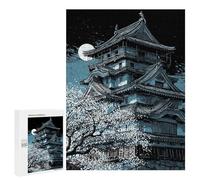 Puzzles pour Adultes Japanese Castle Under Moonlight with Cherry Blossoms Puzzles pour Adultes, Jouet, Décoration Murale, Décoration Intérieure, Idéal comme Cadeau 500 PCS