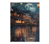 Puzzles pour Adultes Japanese Lanterns Moon Night Puzzles Jeux Relaxants Découpe De Précision Cadeaux pour Les Amis Et La Famille 1000pcs(52x38cm)