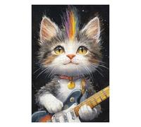 Puzzles pour Adultes Kitten Playing Guitar Art Print Puzzles pour Adolescents, Jouets Anti-Stress, Décoration Murale, Cadeaux Uniques pour Anniversaire Et Noël 1000pcs(75x50cm)