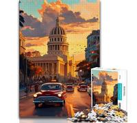 Puzzles pour Adultes La Havane Cuba Coucher de Soleil Adolescent Puzzle, Soulagement du Stress Séjour Tuer Le Temps Interaction Parent-Enfant (Taille 38x26cm)