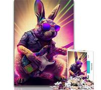 Puzzles pour Adultes Lapin Guitare Animal Adolescent Puzzle, Soulagement du Stress Staycation Tuer Le Temps Interaction Parent-Enfant (Taille 75x50cm)