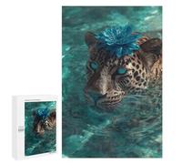 Puzzles pour Adultes Leopard with Blue Flower in Water-2 Puzzles pour Adultes : Anti-Stress, Difficile Et Stimulant, pour des Soirées Jeux en Famille 1000 PCS
