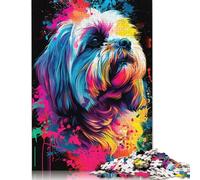 Puzzles pour Adultes Lhassa Apso Dog Art Puzzle pour Adultes Puzzle Jouets Jeux de Famille Puzzle décoratif Maison 500 pièces (52x38cm)