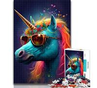 Puzzles pour Adultes Licornes avec des Lunettes Puzzles pour Adolescents, Jouets éducatifs Jeux Anti-Stress Interaction Parent-Enfant 26x38cm