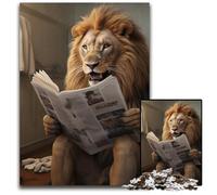 Puzzles pour Adultes Lion lisant Un Journal 1000 pièces Puzzles pour Adultes Parfait pour Halloween, Noël, Cadeau d'anniversaire 26x38cm/10,23x14,96 Pouces