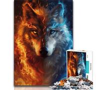 Puzzles pour Adultes Loup de Glace et de feu 1000 pièces Puzzles pour Adultes Jeux stimulants et Jeux en Famille Cadeaux du Père Noël Secret (26x38cm)