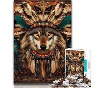 Puzzles pour Adultes Loup Indien Puzzles pour Adolescents 1000 pièces Jeu éducatif défi décoration d'intérieur Unique et Cadeaux 38x26cm