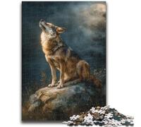 Puzzles pour Adultes Loup sous l'aurore boréale Difficile à compléter mais Amusant et Humoristique Décoration d'intérieur Unique et Cadeaux 50x75cm