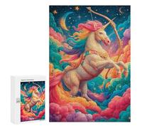 Puzzles pour Adultes Magical Unicorn with Bow in Clouds Puzzles pour Adolescents Cadeau d'anniversaire Stimule Le Cerveau Jeu Stimulant Cadeaux 300 PCS