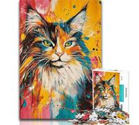 Puzzles pour Adultes Maine Coon Cat Peinture à l'huile 1000 pièces Puzzles pour Adultes et Adolescents, Design Dynamique et Unique Expérience de Puzzle relaxante et stimulante 26x38cm