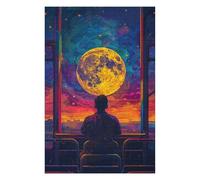 Puzzles pour Adultes Man Watching Moon from Train Window Puzzles pour Adultes Jeu Manuel Une Œuvre d'art Cadeaux Uniques pour Un Anniversaire Et Noël