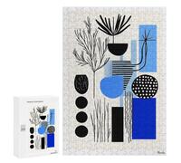 Puzzles pour Adultes Modern Blue & Black Abstract Botanical Art - Minimal Decor Puzzles pour Adultes - Jeux De Détente pour Toute La Famille - Idéal comme Cadeau 300 PCS