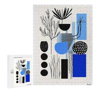 Puzzles pour Adultes Modern Blue & Black Abstract Botanical Art - Minimal Decor Puzzles pour Adultes - Jeux De Détente - Défi Difficile À Relever 500 PCS