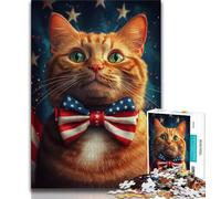 Puzzles pour Adultes Motif Chat Drapeau américain 1 000 pièces pour Adolescents et Adultes Jouets éducatifs Anti-Stress Interaction Parent-Enfant 38x26cm