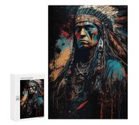 Puzzles pour Adultes Native American Warrior Art Print Puzzle pour Adolescents Améliore La Mémoire Difficile Et Stimulant Idéal comme Cadeau 300 PCS