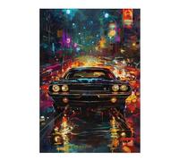 Puzzles pour Adultes Neon City Muscle Car Puzzle pour Adultes, Décoration Murale, Découpe De Précision, Cadeaux d'anniversaire Et Cadeaux Uniques 1000pcs(38x26cm)