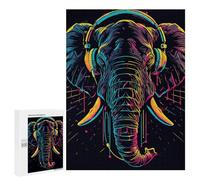 Puzzles pour Adultes Neon Elephant Headphones Art Print Puzzles pour Adultes : Anti-Stress, Difficile Et Stimulant, pour des Soirées Jeux en Famille 500 PCS