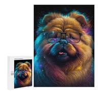 Puzzles pour Adultes Neon Pup Glasses Art Print Puzzles pour Adolescents Cadeau d'anniversaire Stimule Le Cerveau Jeu Stimulant Cadeaux 500 PCS