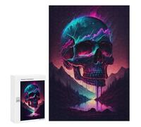 Puzzles pour Adultes Neon Skull Reflection Landscape Puzzles pour Adultes, Jouet, Décoration Murale, Décoration Intérieure, Idéal comme Cadeau 300 PCS