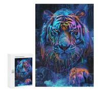 Puzzles pour Adultes Neon Tiger Art Print-7 Puzzle pour Adolescents Améliore La Mémoire Difficile Et Stimulant Idéal comme Cadeau 300 PCS