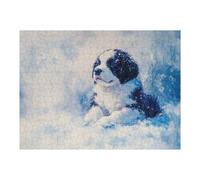 Puzzles pour Adultes Newfoundland Puppy in Snow Puppy Portrait in Blue and White Jeu De Puzzle Et Casse-tête pour Adultes, Cadeau d'anniversaire Idéal 1000pcs(52x38cm)