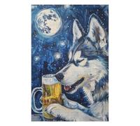 Puzzles pour Adultes Night Wolf with Beer Mug Puzzles Jeux Relaxants Découpe De Précision Cadeaux pour Les Amis Et La Famille 1000pcs(75x50cm)