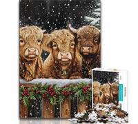 Puzzles pour Adultes Noël Highlands Cow 1000 pièces Puzzle pour Adultes et Adolescents décoration Murale Moderne à Faire soi-même Cadeau Unique décoration d'intérieur 38x26cm