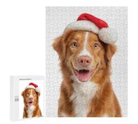 Puzzles pour Adultes Nova Scotia Duck Tolling Retriever Dog with Santa Hat Portrait Puzzles pour Adultes Jeux De Détente Cadeaux pour Femmes Cadeaux d'anniversaire Et Cadeaux Uniques 500 PCS