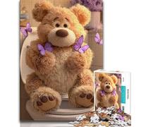 Puzzles pour Adultes Ours en Peluche sur Les Toilettes Puzzle Adolescent, Anti-Stress Staycation Kill Time Interaction Parent-Enfant (Taille 38x26cm)