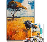 Puzzles pour Adultes Peinture à l'huile de Buffle Africain Puzzles pour Adolescents 1 000 pièces Jeu Stimulant pour Tous pour Femmes Cadeaux pour Hommes (38x26cm)