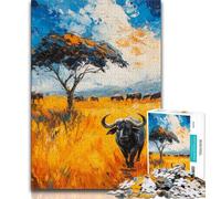 Puzzles pour Adultes Peinture à l'huile de Buffle Africain Puzzles pour Adultes 1 000 pièces Difficiles Jouets éducatifs Jeux Anti-Stress Collection d'artistes Beaux-Arts (50x75cm)