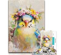 Puzzles pour Adultes Perruche Portant Une Couronne Florale 1 000 pièces avec pièces de Formes aléatoires entièrement emboîtables pour Les Enfants de 14 Ans et Plus (26x38cm)