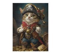 Puzzles pour Adultes Pirate Cat Treasure Chest Puzzles Jeux Relaxants Découpe De Précision Cadeaux pour Les Amis Et La Famille 1000pcs(52x38cm)