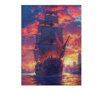 Puzzles pour Adultes Pirate Ship Sunset Adventure-1 Puzzle pour Adultes - Jeu Manuel - Cadeau De Décoration Idéal pour Les Amis Et La Famille