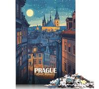 Puzzles pour Adultes Prague République tchèque Paysage Urbain Nocturne Puzzle de 1000 pièces en Bois pour Adultes et à partir de 18 Ans Jeu Stimulant 1000 pièces (75x50cm)