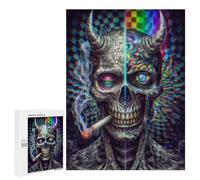 Puzzles pour Adultes Psychedelic Devil Skull Artwork Puzzles pour Adultes : Anti-Stress, Difficile Et Stimulant, pour des Soirées Jeux en Famille 500 PCS