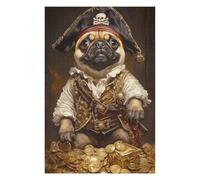 Puzzles pour Adultes Pug Pirate Treasure Chest-4 Puzzles Jeux Relaxants Découpe De Précision Cadeaux pour Les Amis Et La Famille 1000pcs(75x50cm)
