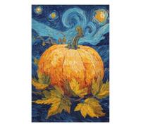 Puzzles pour Adultes Pumpkin with Leaves on Starry Night Background Puzzles Jeux Relaxants Découpe De Précision Cadeaux pour Les Amis Et La Famille 1000pcs(75x50cm)