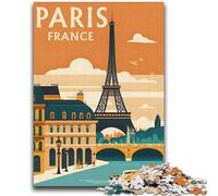 Puzzles pour Adultes Puzzle 1000 pièces Affiche de Voyage Paris France Soulagement du Stress Défi Difficile Renforcer l'amour Entre Les Couples (Taille 38x52cm)