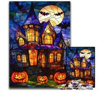 Puzzles pour Adultes Puzzle 1000 pièces Château d'halloween Puzzles en Bois Cadeau de Vacances idéal pour Noël, Halloween, Pâques, Nouvel an 50X75CM
