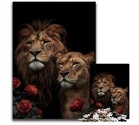 Puzzles pour Adultes Puzzle 1000 pièces Couple de Lions Puzzles en Bois Soulagement du Stress Séjour Passe-Temps, Une œuvre d'art pour et 14 Ans 50X75CM