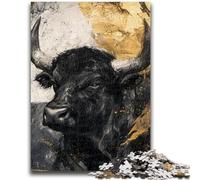 Puzzles pour Adultes Puzzle 1000 pièces Taureau Noir et Or pour Les 14 Ans et Plus Jeux Amusants Activités Amusantes à la Maison, Cadeaux d'anniversaire, Cadeaux de Voyage 26x38cm