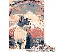 Puzzles pour Adultes Puzzle Chat Japonais Mont Fuji 1000 pièces Puzzles pour Adultes Puzzle pour Adultes et Enfants à partir de 12 Ans Jeux de Famille 1000 pièces (26x38 cm)
