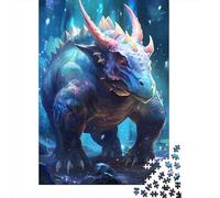 Puzzles pour Adultes Puzzle en Bois Triceratops Bleu 1000 pièces Puzzle rectangulaire créatif Jeu de Casse-tête 1000 pièces (75 x 50 cm)