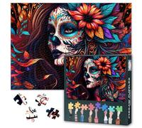 Puzzles pour Adultes - Puzzle Fille Crâne Jigsaw 1000 pièces, Fleurs Fleurs Art Hard Impossible Difficult Challenging Famille Puzzle (70 x 50 cm), Décoration de la Maison Unique et Cadeau