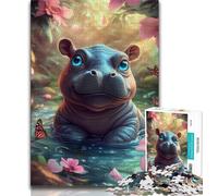 Puzzles pour Adultes Puzzles bébé Hippopotame pour Adultes 1000 pièces avec Affiche et fiche de Questions-réponses pour Les 14 Ans et Plus 26x38cm